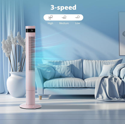 Antarctic Star Tower Fan 85°Oscillating Fan Quiet Cooling 12H Timer Remote Control Bladeless Electric 3 Speeds Wind 3 Modes, 42INCH, PINK