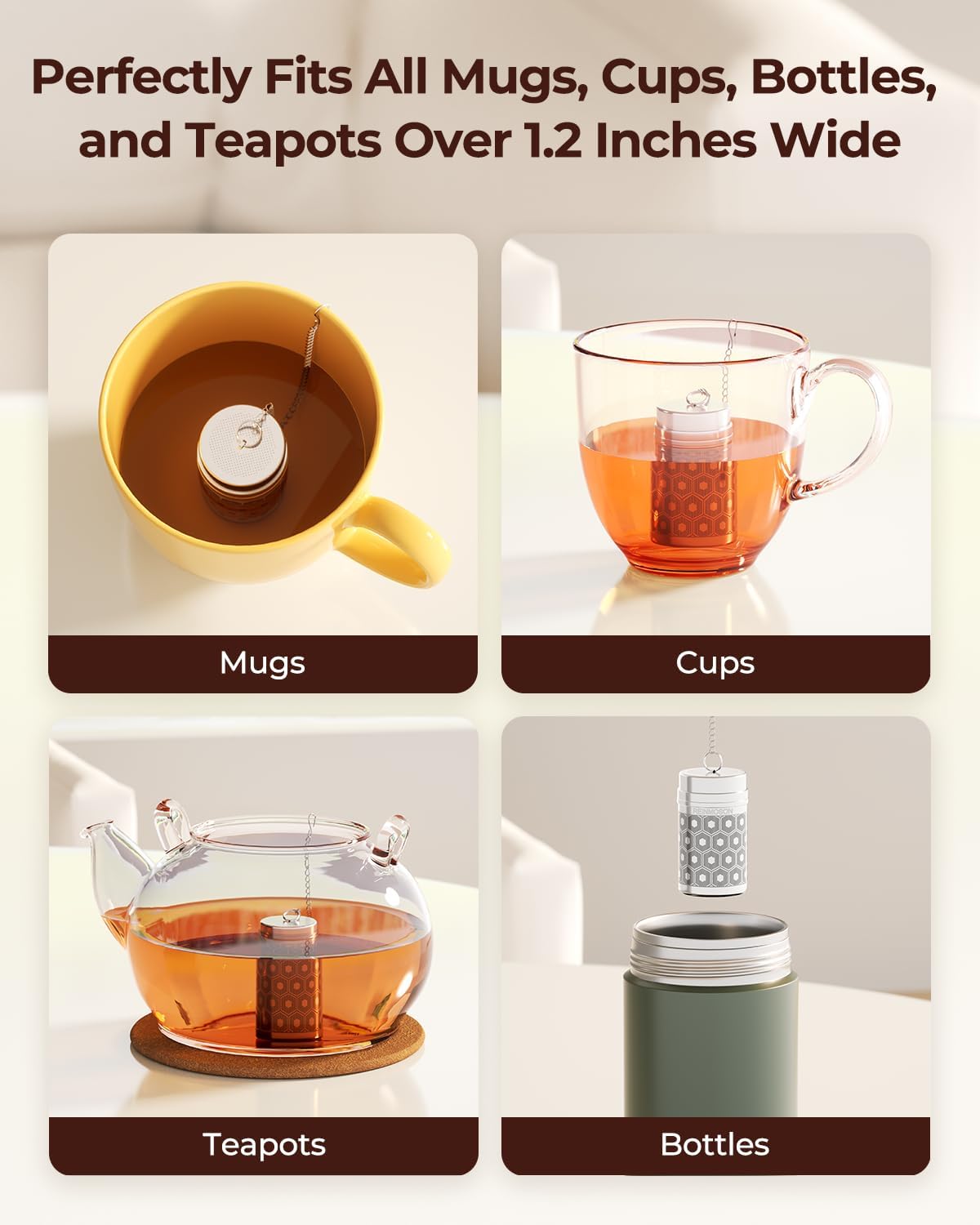 Reinmoson Large Tea Infuser for Loose Tea & Spice Infuser for Cooking, Extra Fine Mesh Tea Strainers, 304 Stainless Steel Loose Leaf Tea Steeper for Black Tea, Rooibos, etc