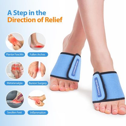 Comfpack Cold Therapy Wrap with 2 Packs for Pain Relief, Reusable Gel Ice Packs for Foot Plantar, Wrist, Ankle, Great for Sprains, Muscle Pain, Bruises, Injuries