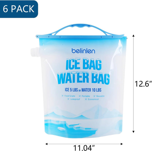 6 Pack Reusable Ice Bags for Cooler 5lb / 10lb Cooler Ice Cube Bag