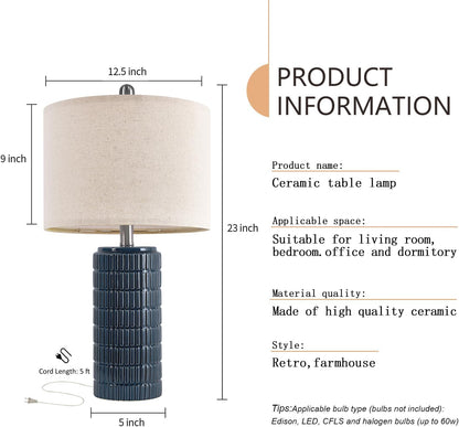 PoKat 23" Modern Ceramic Table Lamp Set of 2 for Living Room White Desk Lamps for Bedroom Farmhouse Bedside Nightstand Lamp House Warming Gifts New Home Decor End Table Lamps Gifts for Women Mom Beige