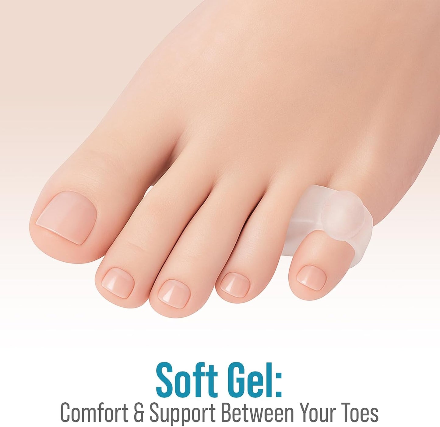 5 STARS UNITED Big Toe Spacers for Men & Women – 4 Gel Separators for Overlapping & Curled Toes, Bunions, Alignment - Diabetic Foot Care, Silicone Spreader, Corrector & Straightener, Clear