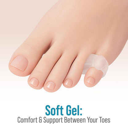 5 STARS UNITED Big Toe Spacers for Men & Women – 4 Gel Separators for Overlapping & Curled Toes, Bunions, Alignment - Diabetic Foot Care, Silicone Spreader, Corrector & Straightener, Clear