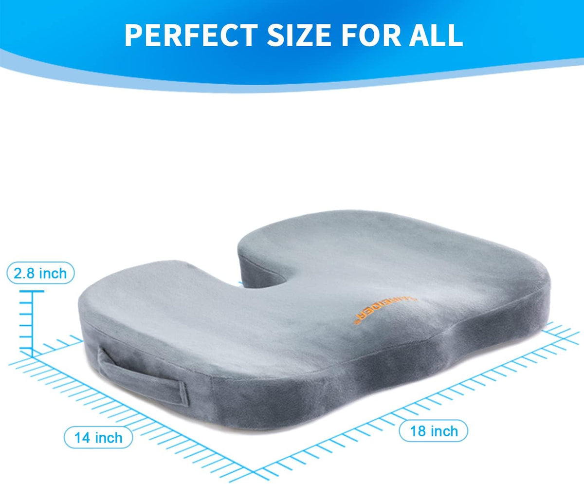 SAIREIDER Office Chair Cushion, Car Seat Cushion, Memory Foam Coccyx Cushion Pads for Tailbone Pain, Sciatica Relief Pillow, Correct Sitting Posture (Black)