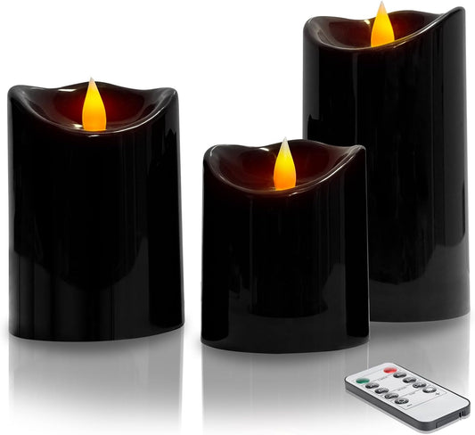 Flameless Candles Set of 6, Realistic Pillars with Cozy Climbing Flame Effect, Plasic Waterproof Outdoor & Indoor Ambiance with 2 Remotes & Timer for Patio Garden Home Decor (Ivory)