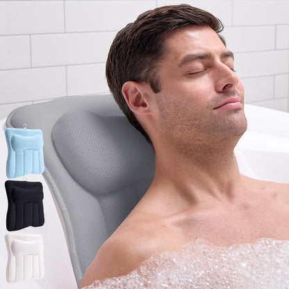 GORILLA GRIP Bath Pillow for Tub, 6 Strong Suction Cups, 4D Mesh FlexComfort Headrest for Neck, Head and Back Support, Luxury Machine Washable Pillows, Bathtub Accessories, Spa Gifts for Women, White