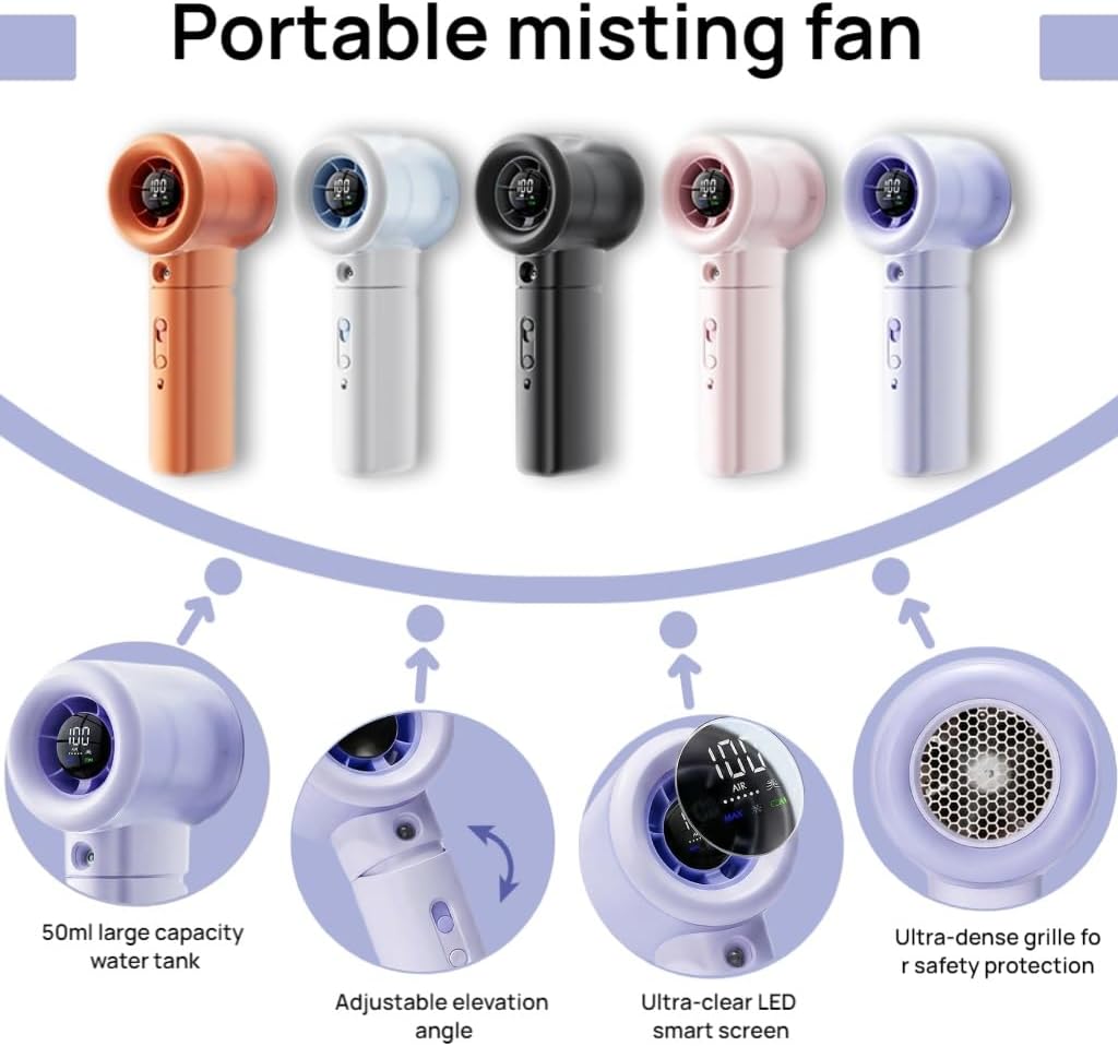 Handheld Turbo Misting Fan with LED Display & Safety Lock