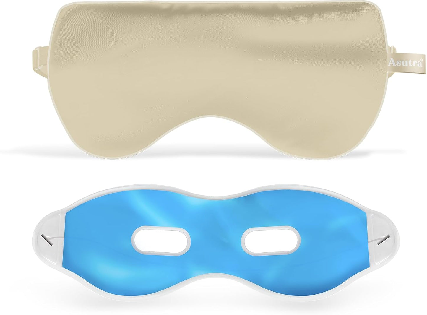 ASUTRA Silk Eye Pillow for Sleep, Black - Filled w/Lavender Buds & Flax Seeds, Weighted Eye Mask, Meditation & Light Blocking Blindfold, Cooling Gel Mask Included