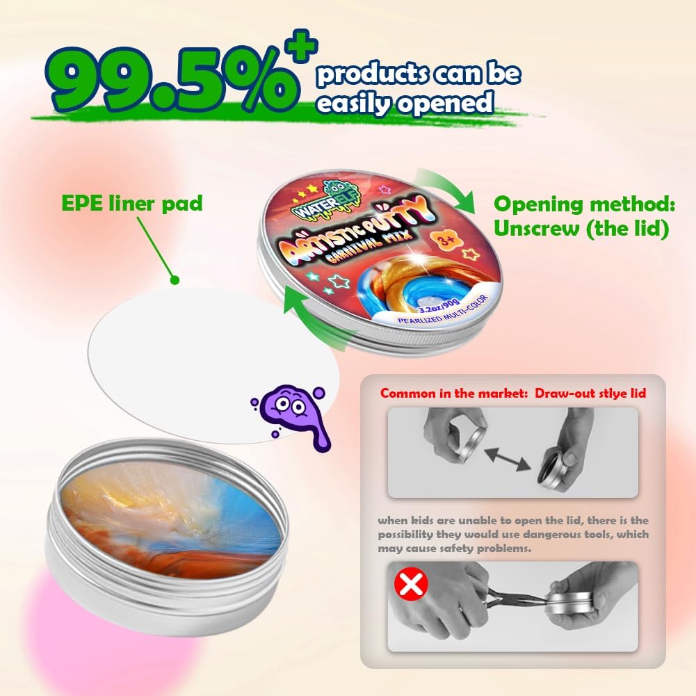 WATERELF Galaxy Putty Slime for Kids - Children's Day Gift, Fidget Sensory Artistic Therapy Putty Toys for Boys Girls Adults, Stress Relief Non-Sticky, 3.11 Inch 3.2 Oz – Golden/Red