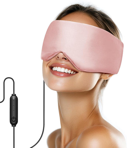 Silk Heated Eye Mask, USB Corded Electric Face Heating Pad for Sinus Pressure Relief, Warm Eye Compress for Dry Eyes, Stye and Tension Headache with 3 Temp Settings & 30-Min Auto Off, Forest Green