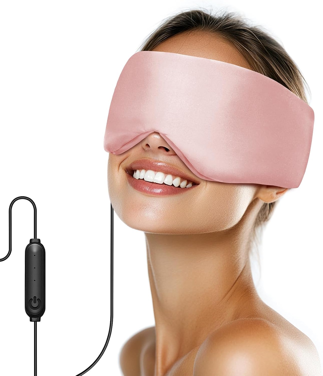 Silk Heated Eye Mask, USB Corded Electric Face Heating Pad for Sinus Pressure Relief, Warm Eye Compress for Dry Eyes, Stye and Tension Headache with 3 Temp Settings & 30-Min Auto Off, Forest Green