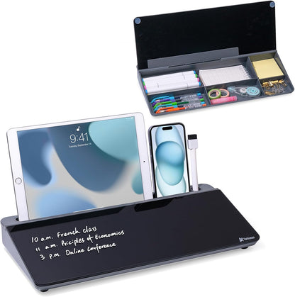 Varhomax Glass Weekly Dry Erase Desk White Board, Desktop to Do List Planner Whiteboard Calendar with Storage Caddy Memo for Home and Office, White