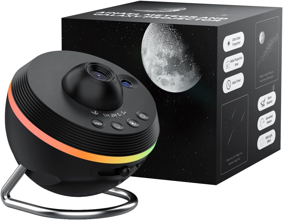 Galaxy Projector, Star Projector Home Planetarium with 1 Glass Projection Disc, 180 Rotatable Starry Sky Night Light with Meteor Effects & Light Strip for Bedroom, Kids & Adults Gift
