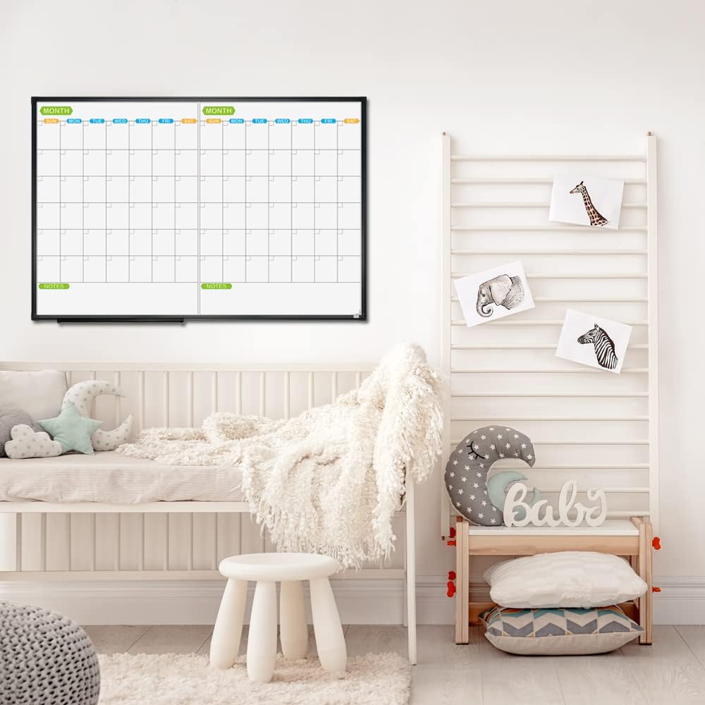 JILoffice Magnetic Dry Erase Calendar Whiteboard, 4 Month White Board Planner 36 X 24 Inch, Black Aluminum Frame Wall Mounted Board for Office Home and School