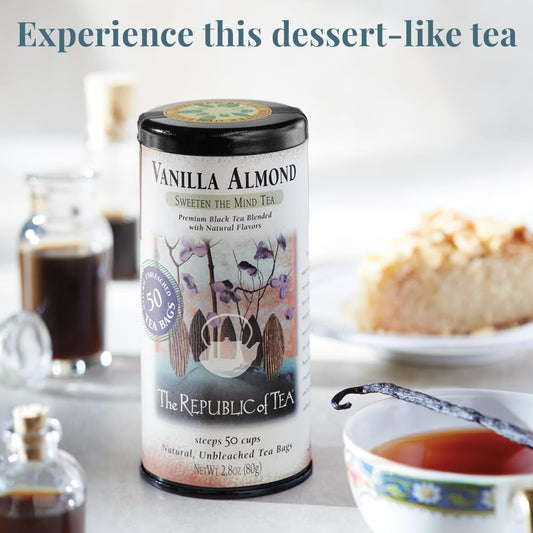 The Republic of Tea Vanilla Almond Black Tea, Naturally Caffeinated, 50 Ct