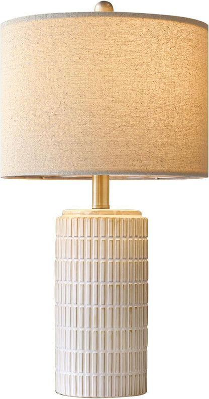 PoKat 23" Modern Ceramic Table Lamp Set of 2 for Living Room White Desk Lamps for Bedroom Farmhouse Bedside Nightstand Lamp House Warming Gifts New Home Decor End Table Lamps Gifts for Women Mom Beige