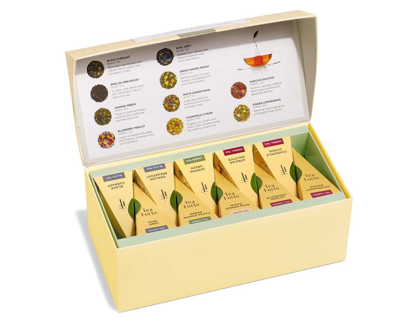 Tea Forte Premium Presentation Box Gift Set Sampler, 20 Count, Assorted Blends Individually Wrapped Handcrafted Pyramid Infuser Bags, Frank Lloyd Wright