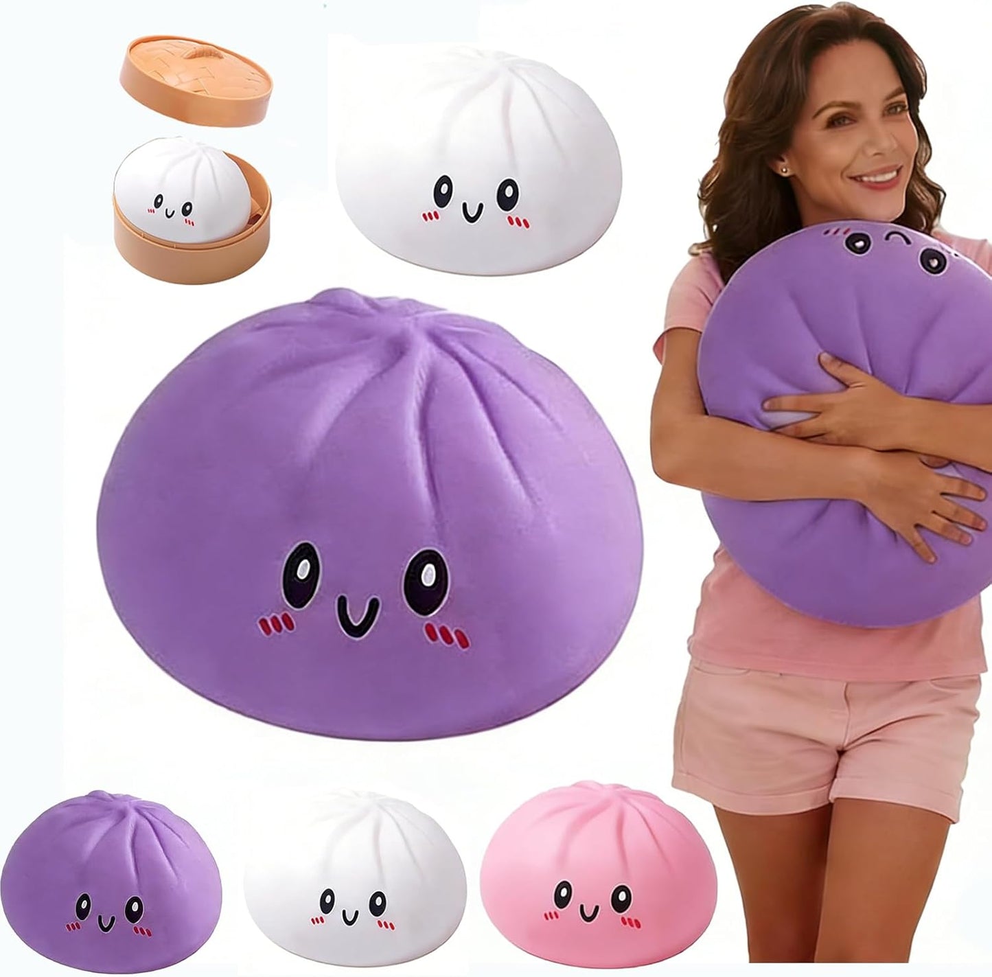 Giant Dumpling for Adults, 4/6/10 Inch Jumbo Dumpling Stress Ball, Soft Squeeze Decompression Dough, Anxiety Relief Fidget, Adult Fidget Tool (Purple L: 25cm/10 Inch)