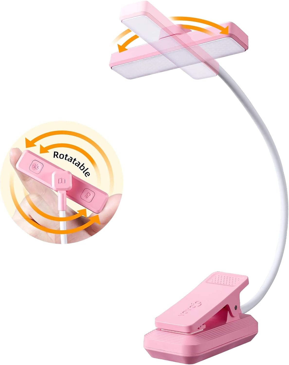 VAVOFO 24 LEDs Rotatable Book Light, Rechargeable Clip Reading Lamp