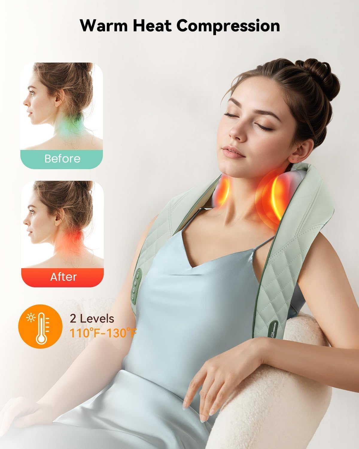 Snailax Cordless Neck Massager with Heat for Pain Relief Deep Tissue, 4D Kneading,Rechargeable Shiatsu Back Neck Massager for Neck, Shoulders Back，Gift for Father