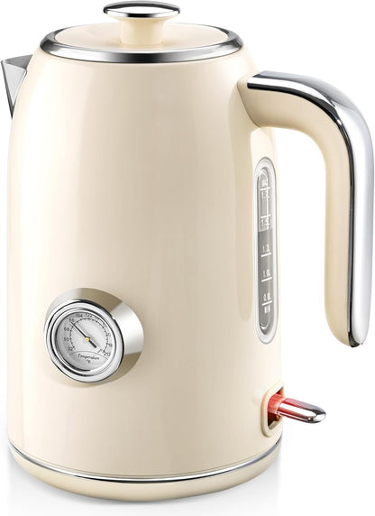 Pukomc Electric Kettle,1.7L Stainless Steel Electric tea kettle with Temperature Gauge, Fast Boiling, Auto Shut - off, BPA - Free, Boil - Dry Protection, (Retro Green)
