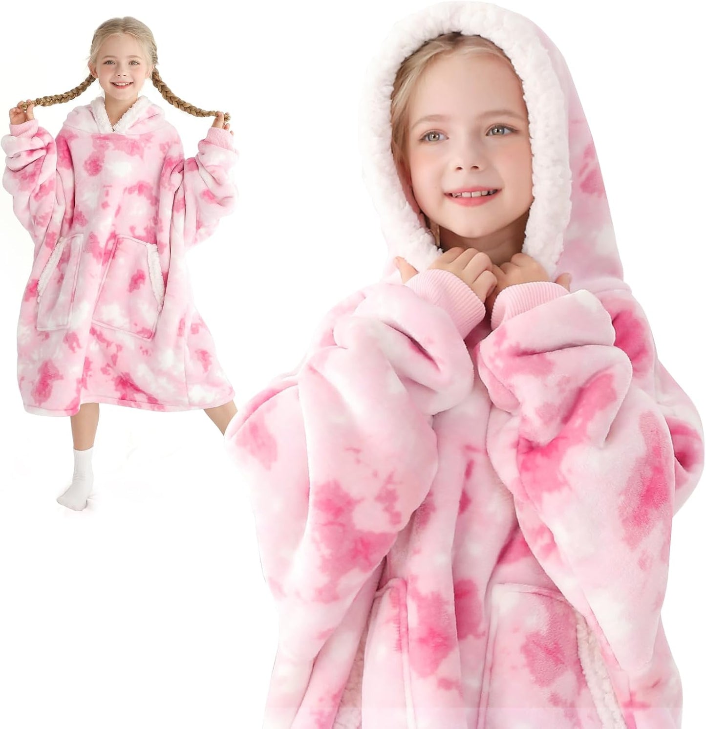 Kipswiza Wearable Blanket Hoodie Gifts for Women and Men, Oversized Cozy Warm Flannel Sherpa Hooded Blankets Sweatshirt with Giant Pockets for Adult and Teens, Dark Gray
