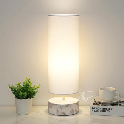 Touch Table Lamp, 3-Way Dimmable Modern Minimalist Accent Bedside Lamp with Cylinder Fabric Shade, Night Light Nightstand Desk Lamp for Bedroom Living Room Kitchen, 9W LED Bulb Included