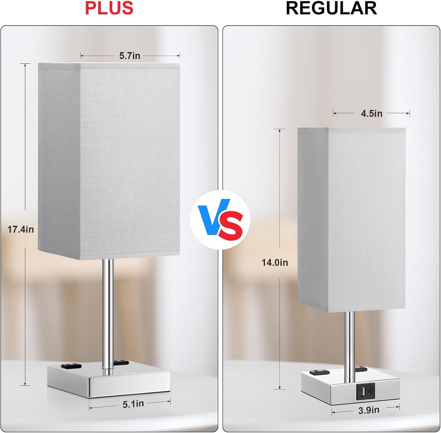 Touch Bedside Table Lamp for Bedroom - Dimmable, USB C+A, 2 AC Outlets