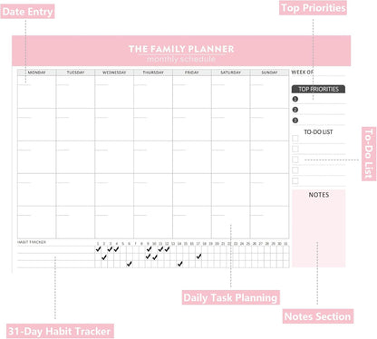 Monthly Planner Notepad - 52 Pages of Blank Calendar Sheets, Undated Planner for Organizing Tasks & Scheduling, Blank Calendar Design for Custom Monthly Planning, 7" x 10", Green