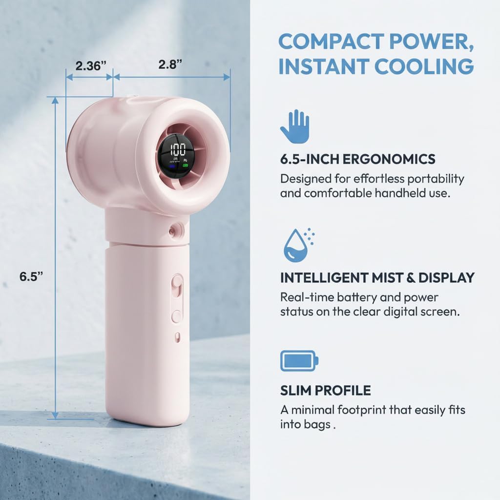 Handheld Turbo Misting Fan with LED Display & Safety Lock