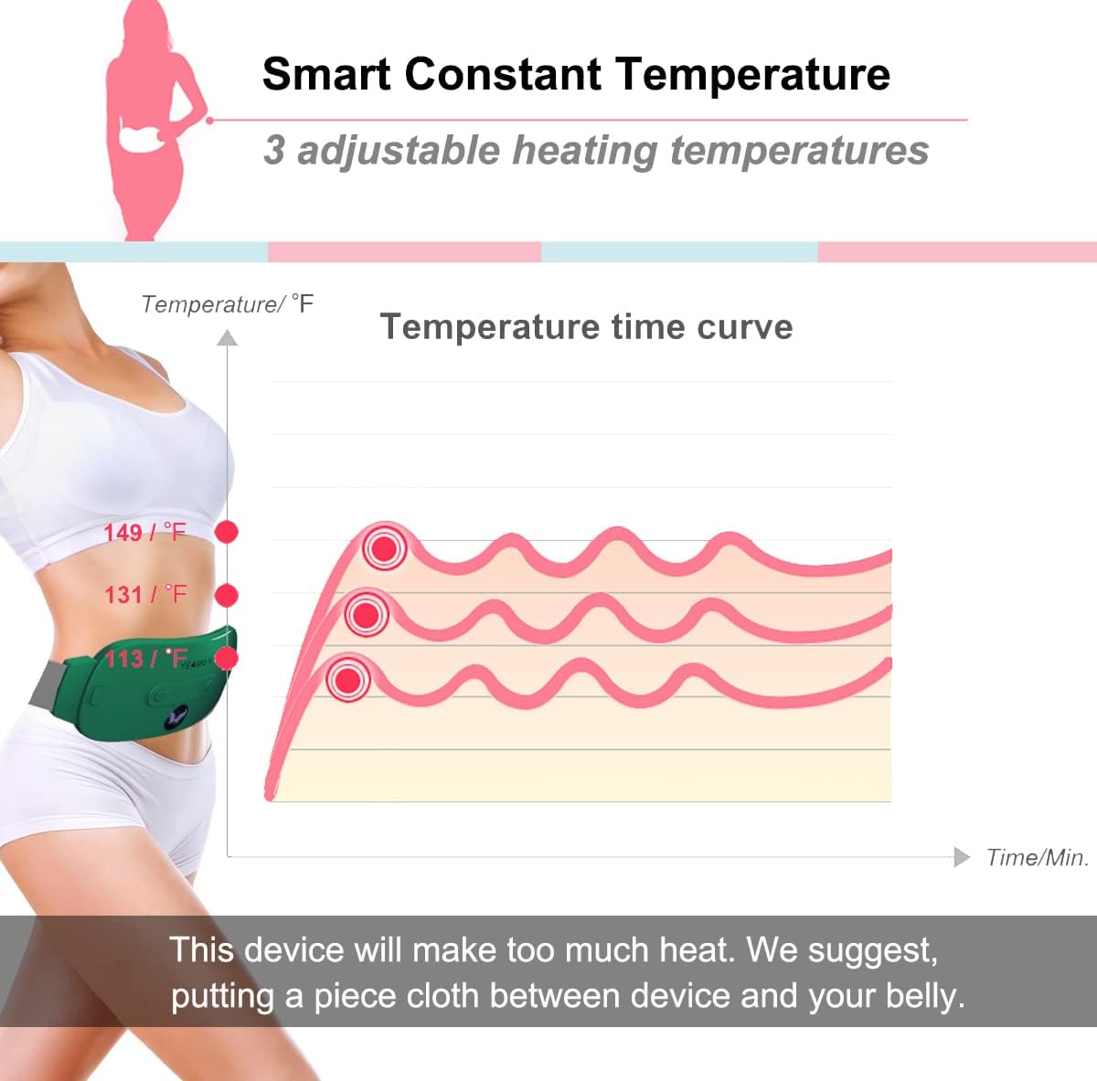 Portable Cordless Heating Pad, Electric Waist Belt Device, Fast Heating Pad with 3 Heat Levels and 3 Massage Modes, Back or Belly Heating Pad, Gift for Her, Women and Girl