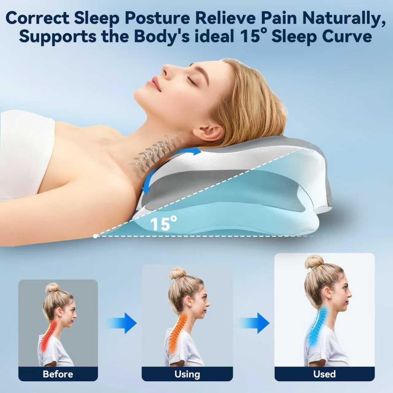 Sleep Apnea Pillow with Neck Pain & Snoring Relief -Orthopedic Cervical Pillow,Ergonomic Contour Memory Foam Pillow for Side, Back,Stomach,Dreamers,Medium Firm (Darkgrey, Queen Size 25" lx15 wx5.8 h)