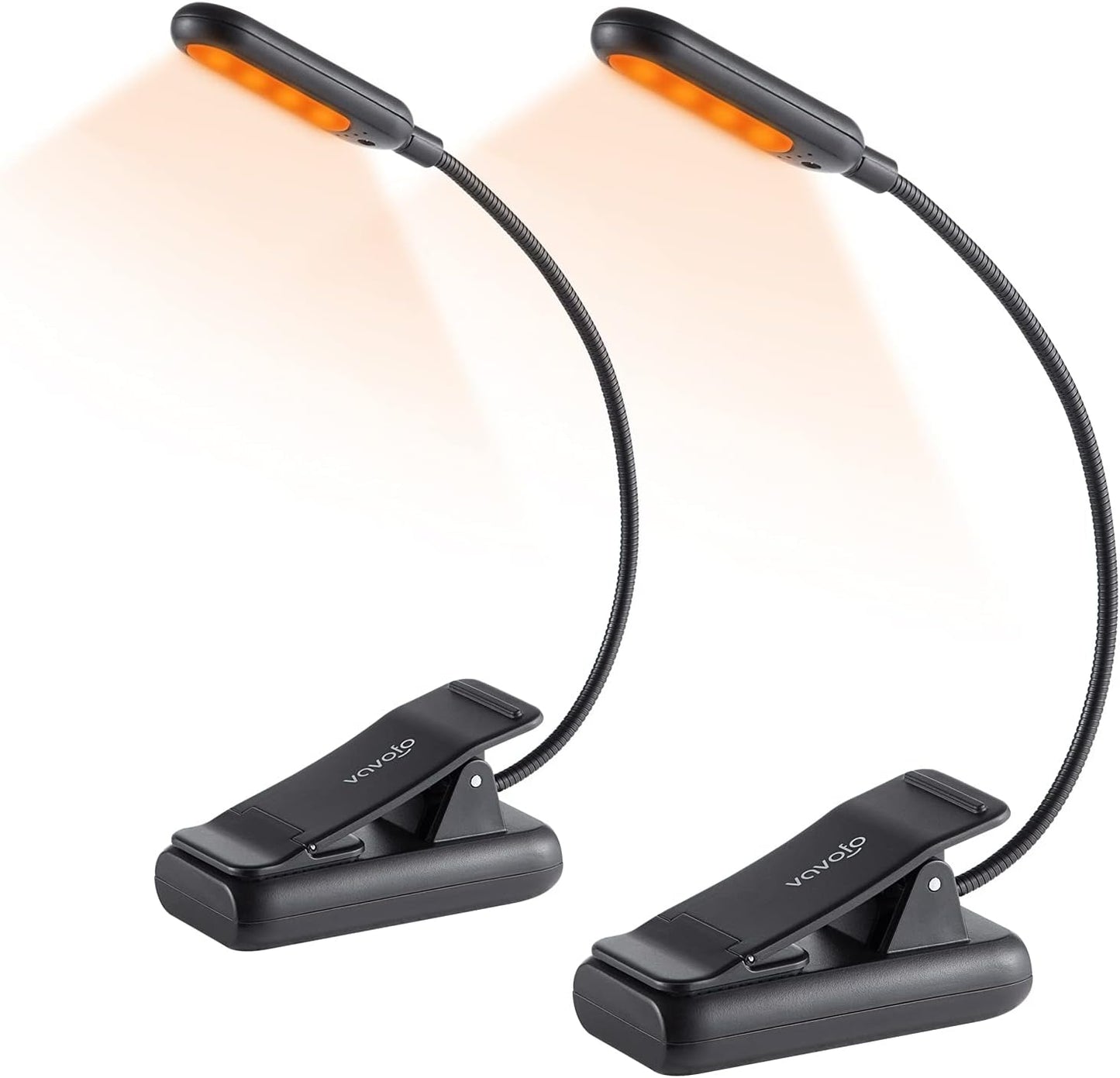 VAVOFO Amber Rechargeable Reading Light, Blue Light Blocking Book Light, 7 LEDs Eye Care 9 Colors 9 Brightness Clip On for Kids Bookworms Reading in Bed with Power Indicator Lasting 70h (Black)