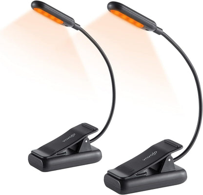 VAVOFO Amber Rechargeable Reading Light, Blue Light Blocking Book Light, 7 LEDs Eye Care 9 Colors 9 Brightness Clip On for Kids Bookworms Reading in Bed with Power Indicator Lasting 70h (Black)