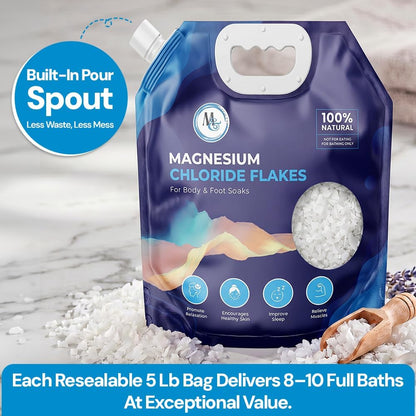 Dead Sea Magnesium Flakes Bath Salts for Soaking & Foot Soak - Natural Pure Chloride Supplement - Unscented Epsom Salt Alternative - Muscle Relief, Skin Nourishing & Better Sleep