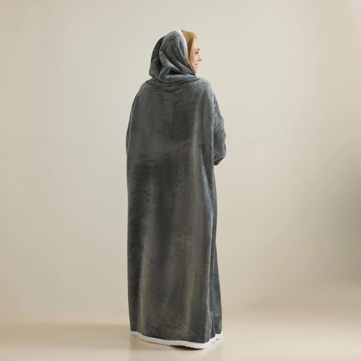 Wearable Blanket Sweatshirt Gifts for Women and Men, Warm and Cozy Giant Blanket Hoodie, Thick Flannel Blankets with Sleeves and Giant Pocket - Light Grey