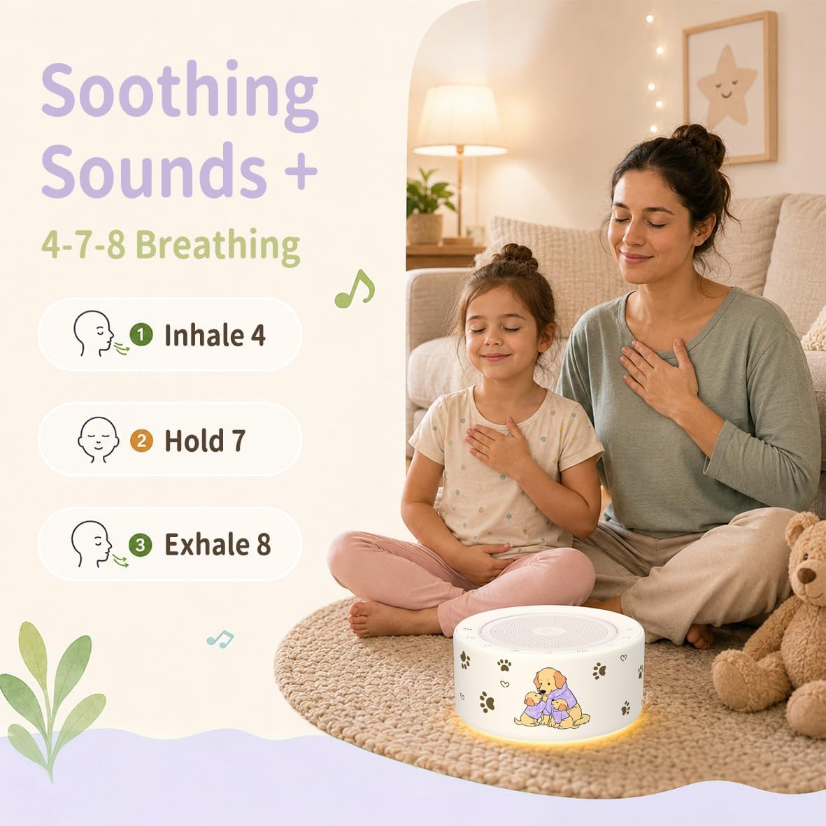 Kipcush White Noise Machine for Baby & Adults, 30 Soothing Sounds, Soft Non-Glare Nursery Lamp, 8 Color Night Lights, Memory Function (Angel V1 White, Standard)