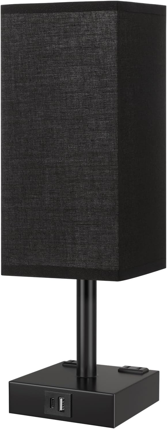 【Upgraded】Bedside Table Lamp Touch Control, with USB C+A Charging Ports & Dual AC Outlets, 3-Way Nightstand Lamp for Bedroom with LampShade Living Room Office(LED Dimmable Bulb Included)