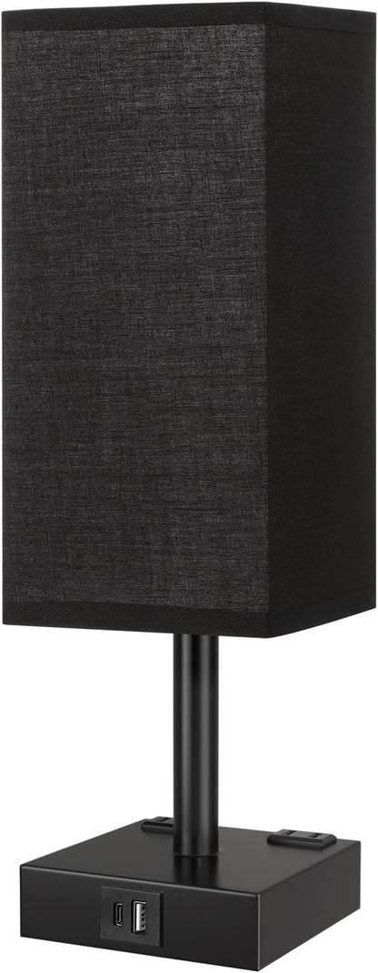 【Upgraded】Bedside Table Lamp Touch Control, with USB C+A Charging Ports & Dual AC Outlets, 3-Way Nightstand Lamp for Bedroom with LampShade Living Room Office(LED Dimmable Bulb Included)