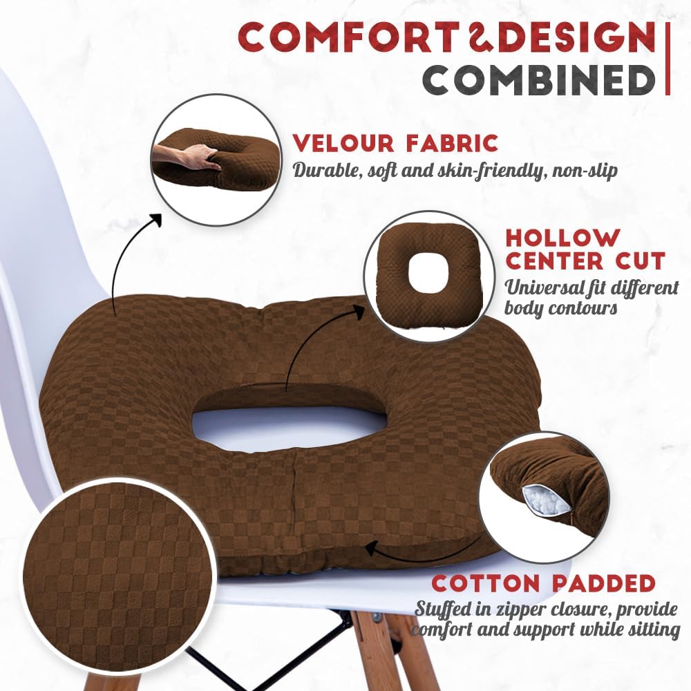 Stuffed Donut Pillow Seat Cushion | for Tailbone and Coccyx Pain, Hemorrhoids, Bed Sores, Pregnancy, Prostate, Surgery Recovery, Sitting Pressure Relief, for Home, Office and Car (Grey)