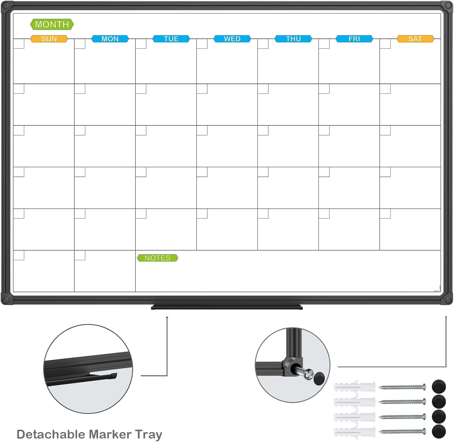 JILoffice Magnetic Dry Erase Calendar Whiteboard, 4 Month White Board Planner 36 X 24 Inch, Black Aluminum Frame Wall Mounted Board for Office Home and School