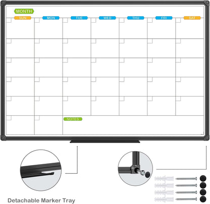 JILoffice Magnetic Dry Erase Calendar Whiteboard, 4 Month White Board Planner 36 X 24 Inch, Black Aluminum Frame Wall Mounted Board for Office Home and School