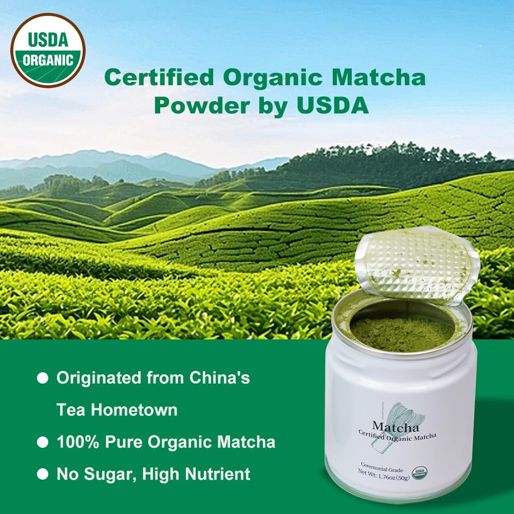 MatchAdmire Matcha Powder Premium First Harvest USDA Certified Organic Green Tea Matcha latte, Rich Flavor, 100% Vegan with No Fillers, Radiation-Free (50g Culinary Grade Matcha)