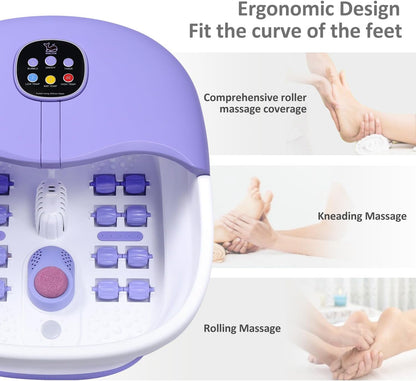 Collapsible Foot Spa Bath Massager with Heat Bubbles and Vibration Massage and Jets, 16oz Tea Tree Oil Foot Soak with Epsom Salt, Foot Bath Basin with Red Light & Remote - Pink