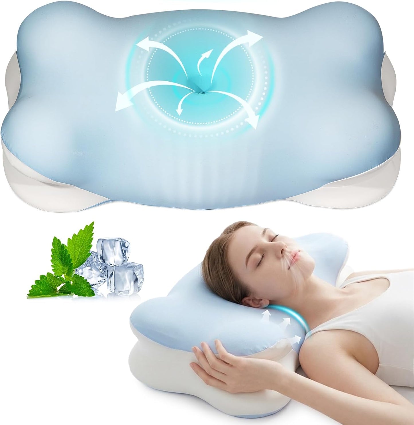 Ergo Pillow for Sleep Apnea, Cervical Neck Pillow for Neck Pain & Snoring Relief, Ergonomic Cooling Memory Foam Contour Bed Pillow, Orthopedic Neck Support for Side Back Stomach Night Sleepers