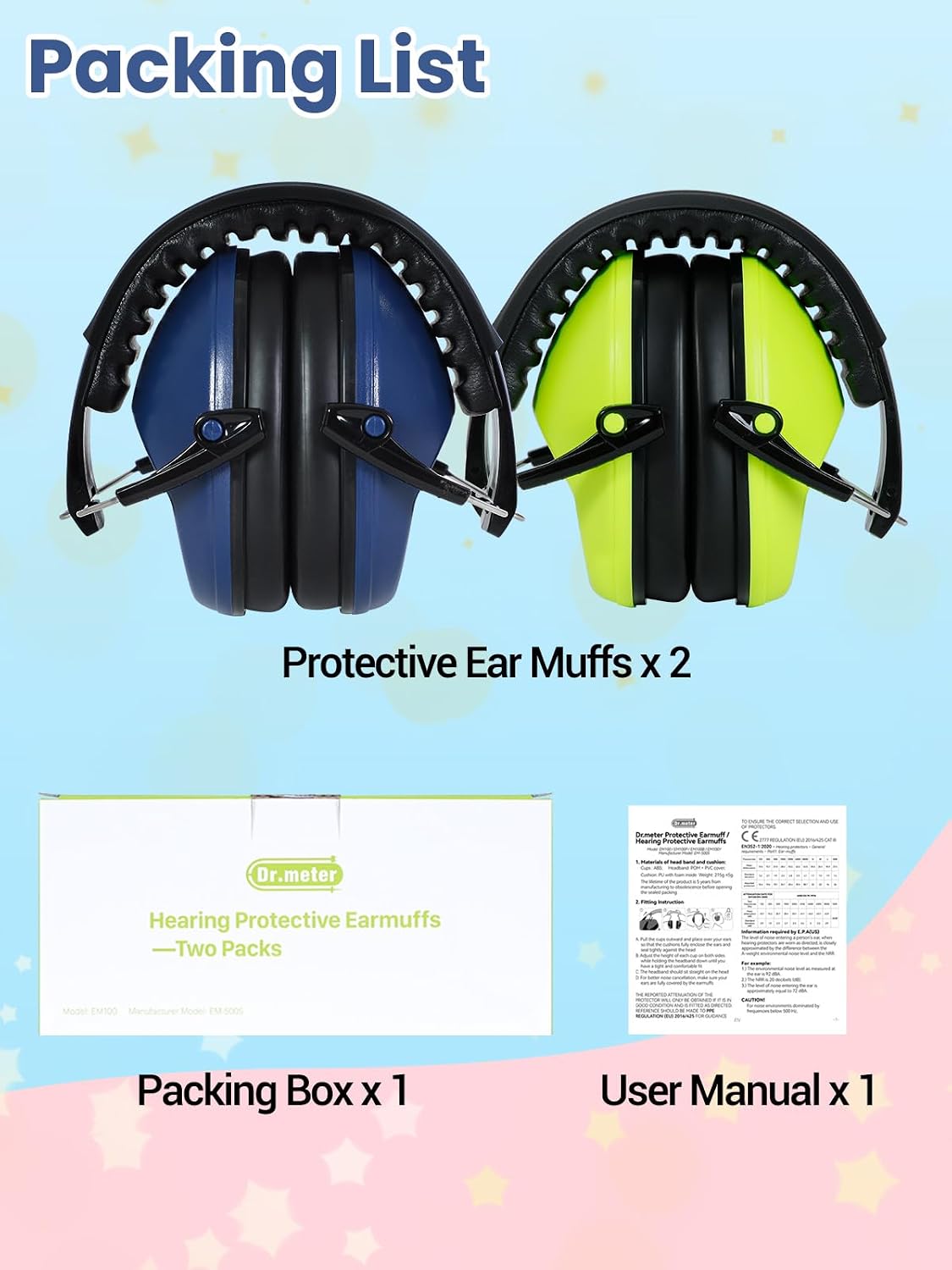 Dr.meter Ear Muffs for Noise Reduction: 27.4SNR Noise Cancelling Headphones for Kids Adults, EM100 Adjustable Hearing Protection Earmuffs for Monster Jam, Autism Sensory, Concerts, Fireworks- 3PACK