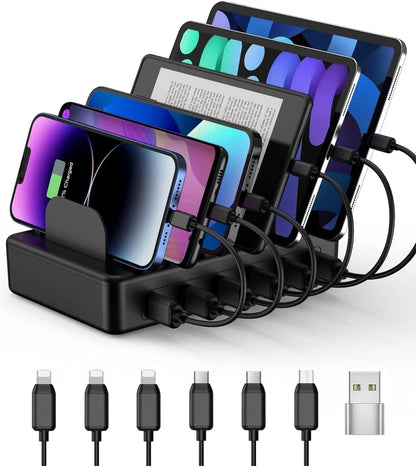 50W 6 Ports Multi Charger Station, USB Charging Dock for Multiple Devices