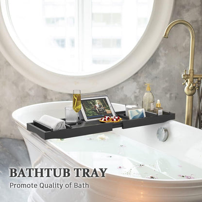Bath Caddy Tray for Bathtub - Bamboo Adjustable Organizer Tray for Bathroom with Free Soap Dish Suitable for Luxury Spa or Reading