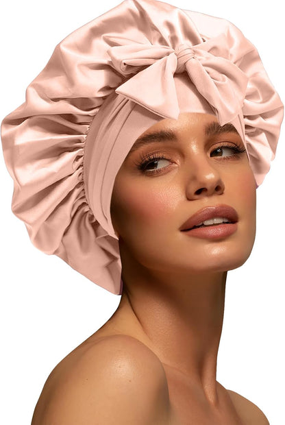 Silk Bonnet for Women, Satin Bonnet for Sleeping, Large Sleep Cap with Elastic Tie Band for Curly Hair