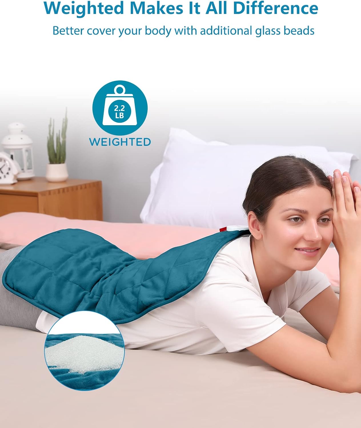 Comfytemp Weighted Heating Pad for Back & Period, FSA Eligible Electric Heat Pad, Birthday Gift for Women Men Mom Dad & Father Day Gifts, 2.2 lb HSA Neck Shoulder Heated Pad, 2H Auto-Off, 12x24, Blue
